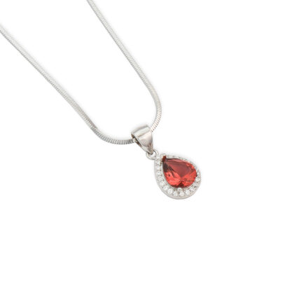 Sterling Silver 925 Precious Red Stone Pendant Set with Italian Chain