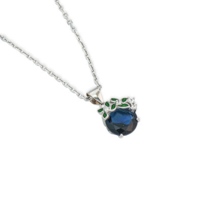 Sterling Silver 925 Precious Blue Stone Pendant Set with Italian Chain