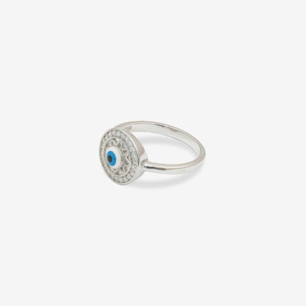 Sterling Silver 925 Evil Eye Flower Shape Ring